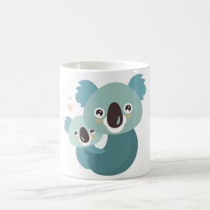Sött krama för för tecknadkoalamor och bebis kaffemugg