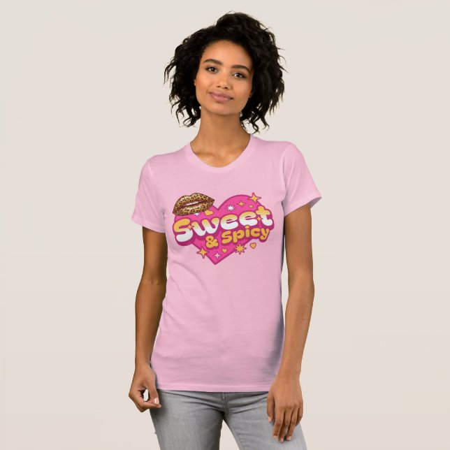 Sött & Kryddigt Leopardläppar Retro Hjärtat T Shirt (Hel framsida)