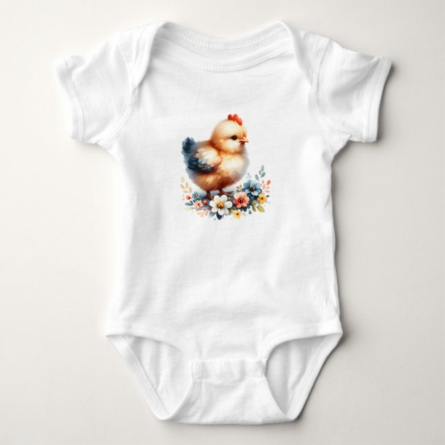 Sött kycklingbarn med blommor t shirt (Framsida)