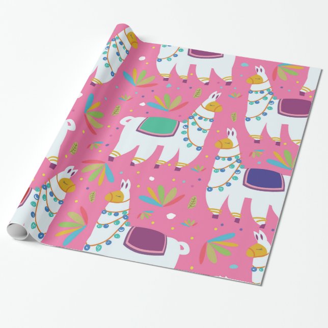 Sött Lama Mönster Presentpapper (Utrullad)