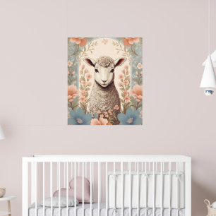 Sött lamm Ömtåligt pastellfärgat blommotiv Poster