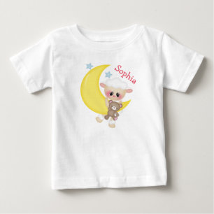 Sött lamm på halvmåne med monogram t-shirt
