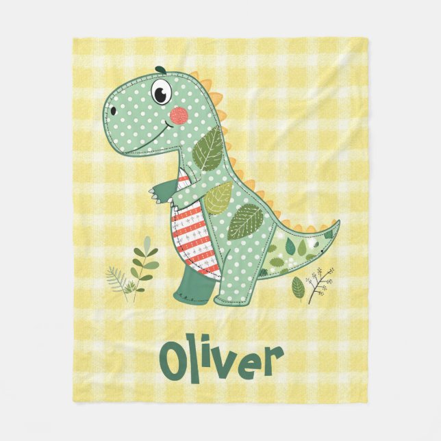 Sött lapptäcke baby-dinosaurie fleecefilt (Framsidan)