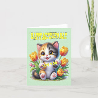 Sött leende katt som önskar glad mors dag helgkort