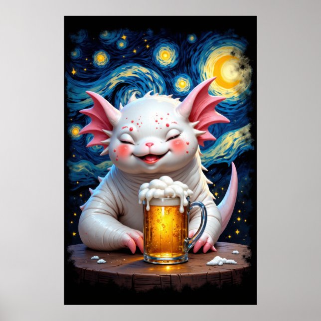 Sött leende monster med en mugg öl och stjärnig poster (Framsidan)