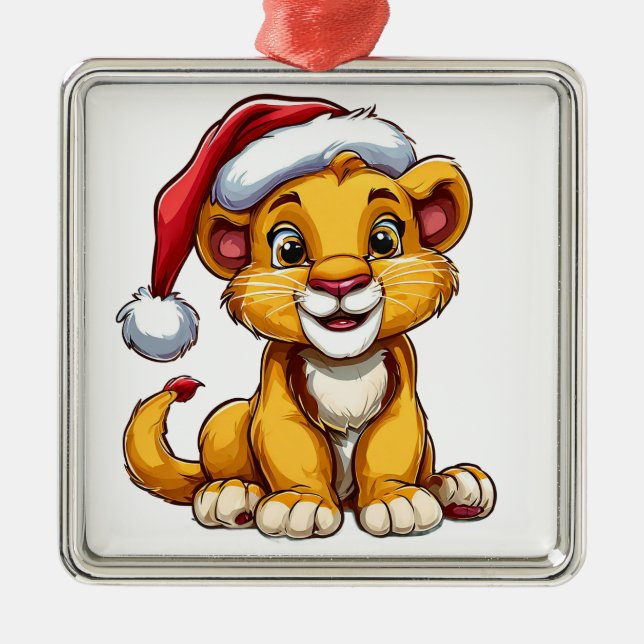 🦁 Sött Lejon Unge Julglädje Hem Stil 🎄 Julgransprydnad Metall (Framsidan)