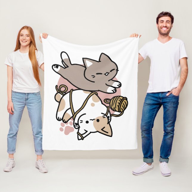 Sött Lekfullt Kattdesign – Roliga Tassar och Lekfu Fleecefilt (På plats)