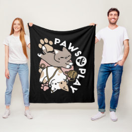 Sött lekfullt kattdesign – Roliga tassar och lekko Fleecefilt