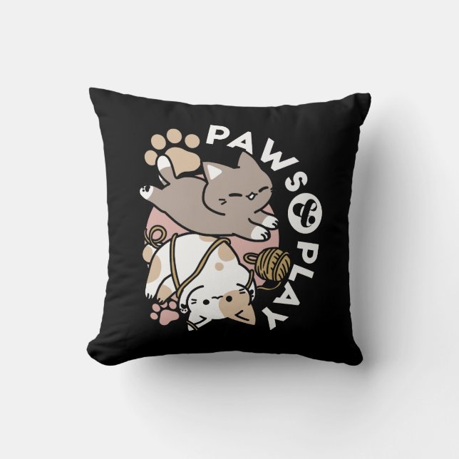 Sött lekfullt kattdesign – Roliga tassar och lekko Kudde (Framsida)