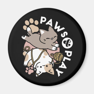 Sött lekfullt kattdesign – Roliga tassar och lekko Magnet