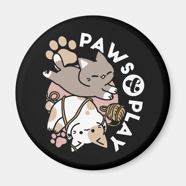 Sött lekfullt kattdesign – Roliga tassar och lekko Magnet (Framsidan)
