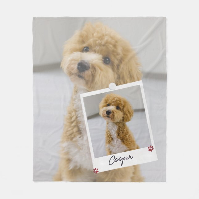 Sött lekfullt Polaroid-hundfoto Fleecefilt (Framsidan)