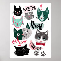 Sött lekhörna kul katt ansikten barn rum poster