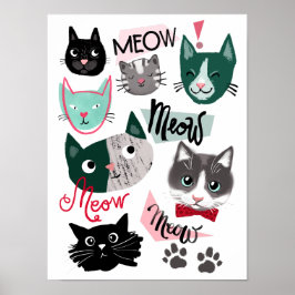 Sött lekhörna kul katt ansikten barn rum poster