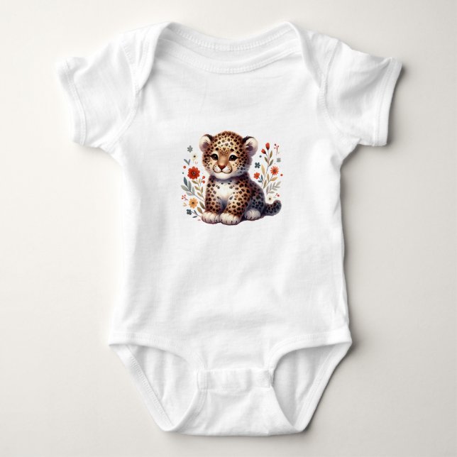 Sött leopardbarn med blommor t shirt (Framsida)