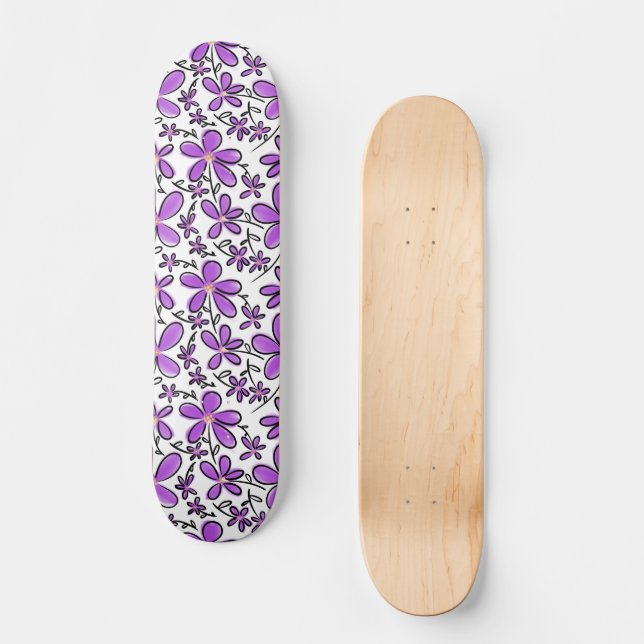 Sött lila blommönster mini skateboard bräda 18,5 cm (Framsida)