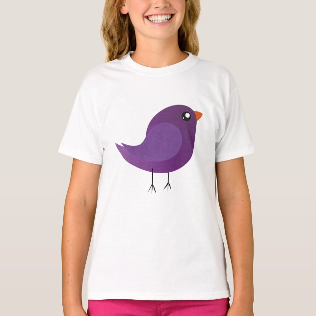 sött lila fågel t shirt (Framsida)