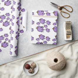 Sött lila fågelteckning presentpapper