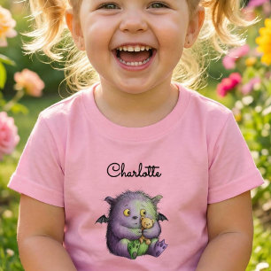 Sött lila grönt luddigt monsterkompis t shirt