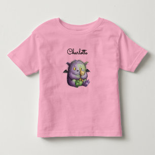Sött lila grönt luddigt monsterkompis t shirt