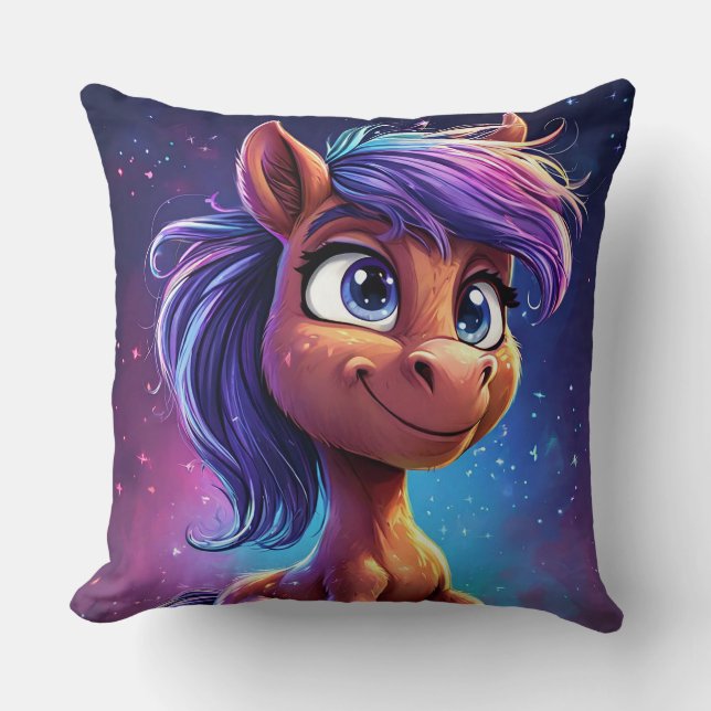 🐴 Sött Lila Häst Mysigt Rumsdekorationspresent ✨ Kudde (Framsida)