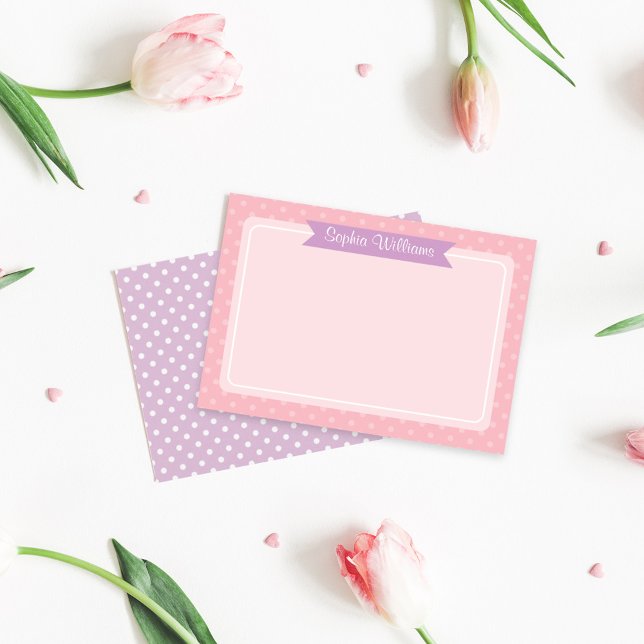 Sött lila rosa prickigt flicknamn anteckningskort (Skapare uppladdad)