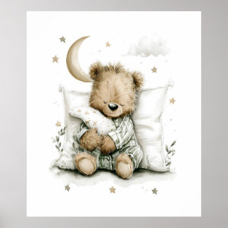 Sött litet björnunge som sover gott på fluffiga mo poster