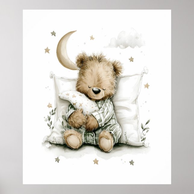 Sött litet björnunge som sover gott på fluffiga mo poster (Framsidan)