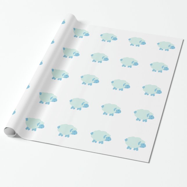 Sött Litet Blått Lamm Presentpapper (Utrullad)