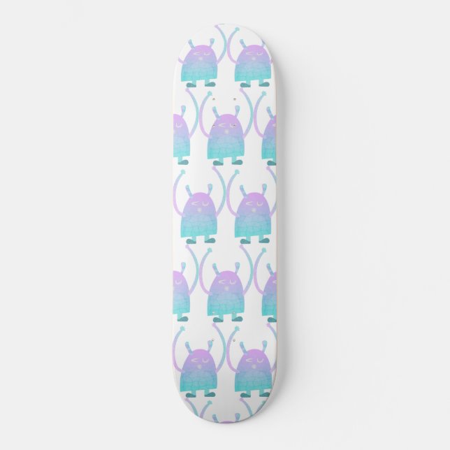 Sött litet blått monster mini skateboard bräda 18,5 cm (Framsida)