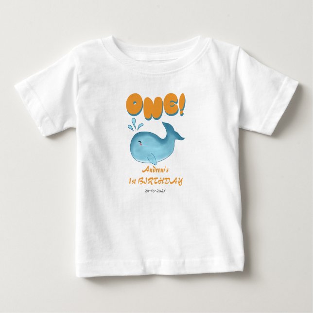 Sött litet blåvalsbarn 1-årsdag t shirt (Framsida)