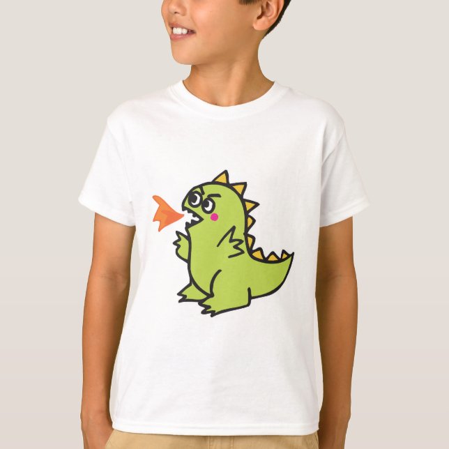 sött litet grönt eld-drake monster t shirt (Framsida)