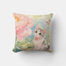 Sött litet katt & blomster kastkudde kudde