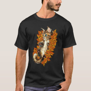 Sött litet kattdjur höstlöv katt tjej t shirt