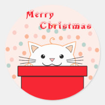 Sött litet kattunge gömmer sig bakom julklappslåda