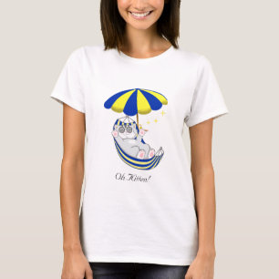 Sött litet kattunge i blå och gul hängmatta t shirt
