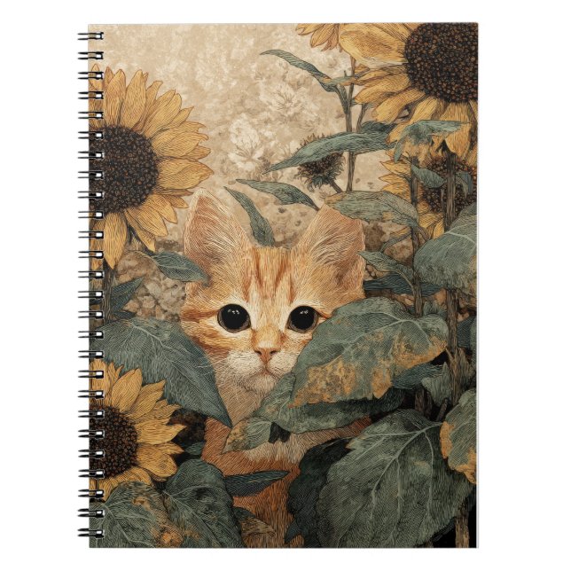 Sött litet kattunge i blommor  anteckningsbok (Framsidan)
