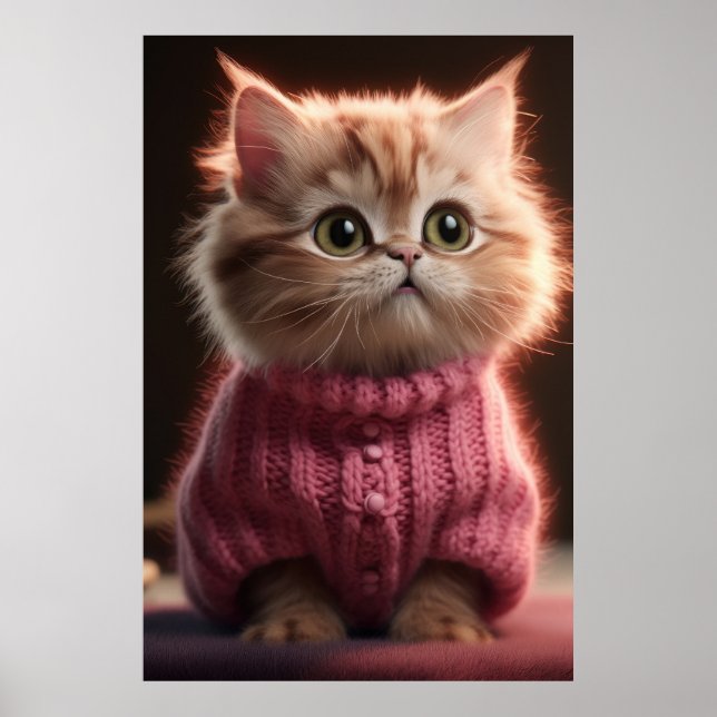 Sött litet kattunge i en rosa tröja poster (Framsidan)