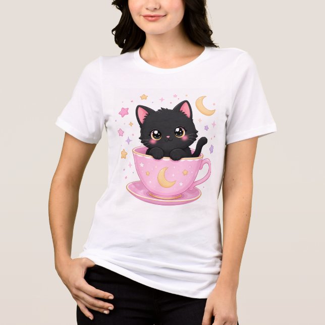 sött litet kattunge i kopp t shirt (Framsida)
