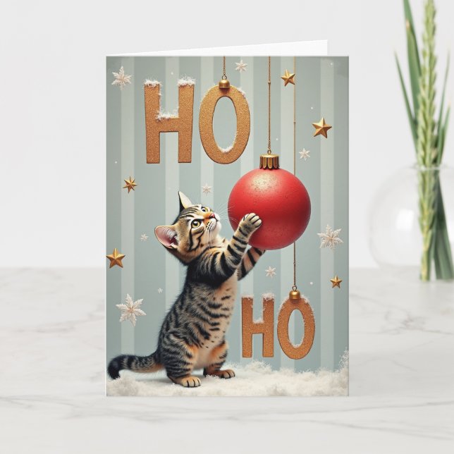 Sött litet kattunge jul Ho Ho Kort (Framsida)