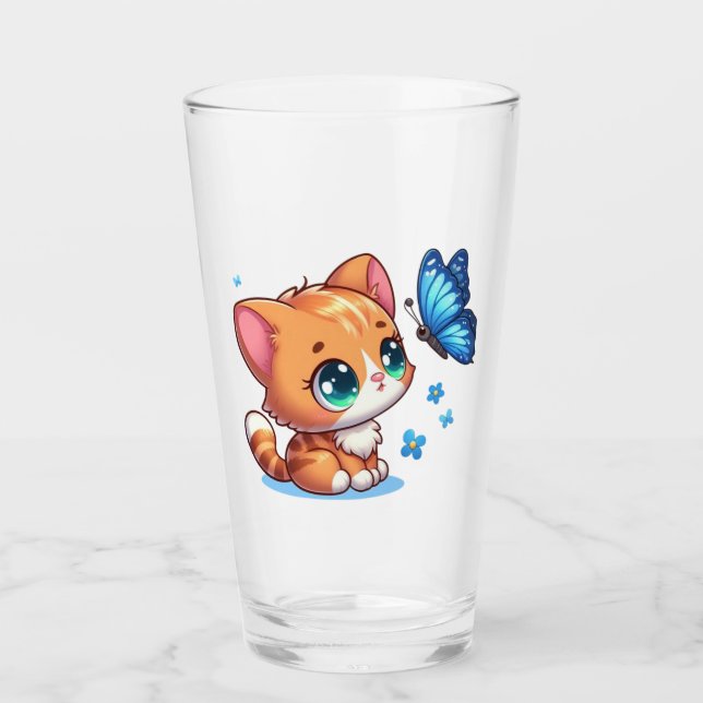 Sött litet kattunge/katt & fjäril  glaskopp (Framsida)