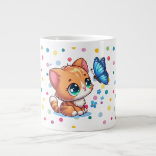 Sött litet kattunge/katt & fjäril  jumbo mugg