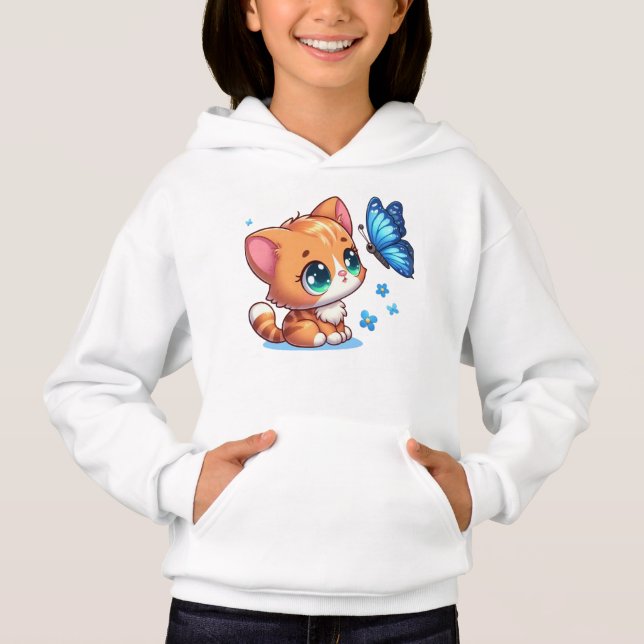 Sött litet kattunge/katt & fjäril t shirt (Framsida)