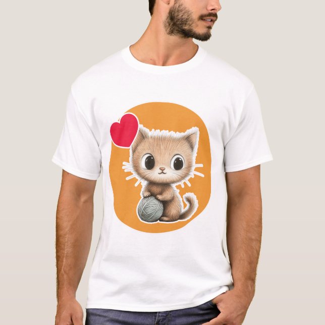 Sött litet kattunge med sin garnboll t shirt (Framsida)