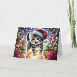 Sött litet kattunge och julgransprydnad jul helgkort