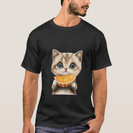 Sött litet kattunge som äter apelsintårta i akvare t shirt