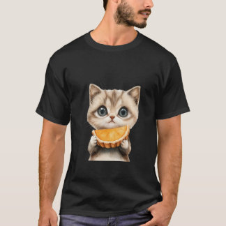 Sött litet kattunge som äter apelsintårta i akvare t shirt