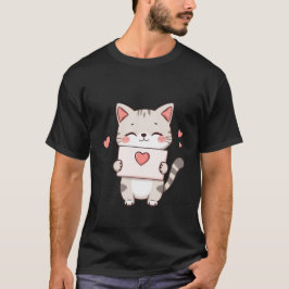 Sött litet kattunge som håller hjärtans kärleksbre t shirt