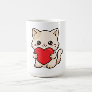 Sött litet kattunge som håller rött hjärta - Bedår Kaffemugg