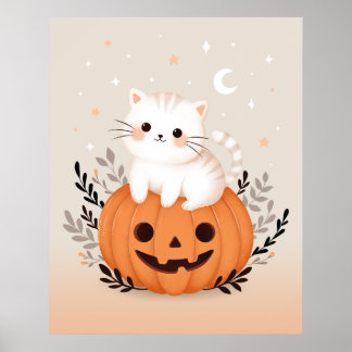 Sött litet kattunge som sitter på pumpa modern Hal Poster